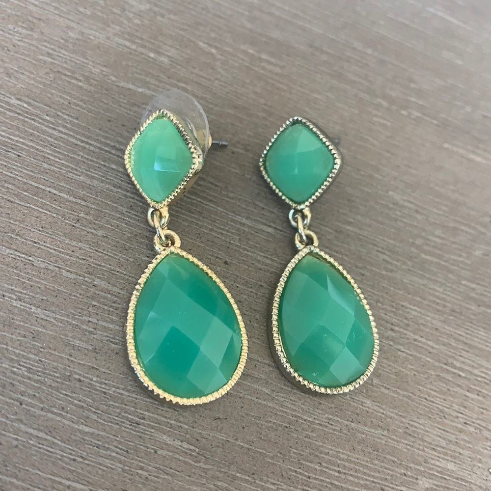 Green faceted teardrop earrings